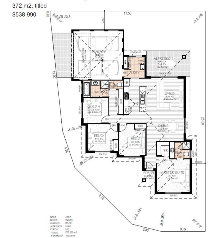 Floor plan for a 2-bedroom house in a house and land package.