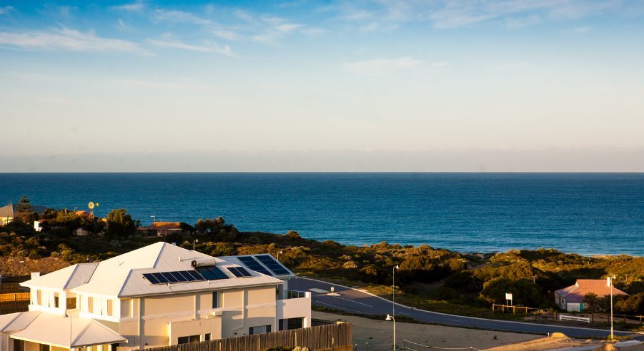 A scenic view of Yanchep coastal getaway accommodation with a backdrop of the ocean and coastline