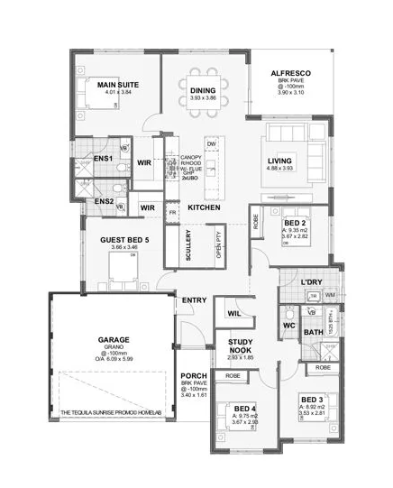 Floor plan for a 2-bedroom house in a house and land package.